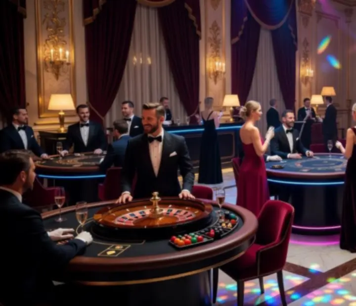 Eleganter Casinoabend mit Gästen an Spieltischen