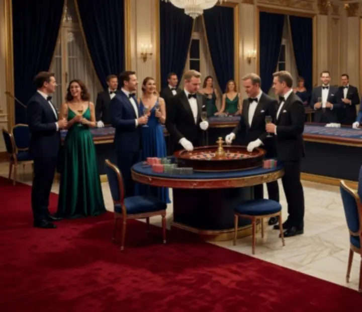 Eleganter Casinoabend in Österreich mit Poker- und Roulette-Tischen
