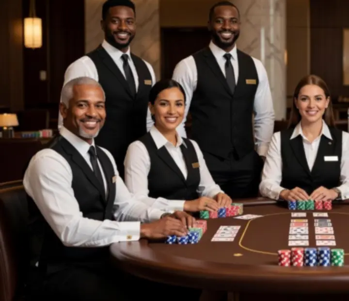 Team aus professionellen Poker-Dealern und Croupiers bei einem Corporate Poker-Event.