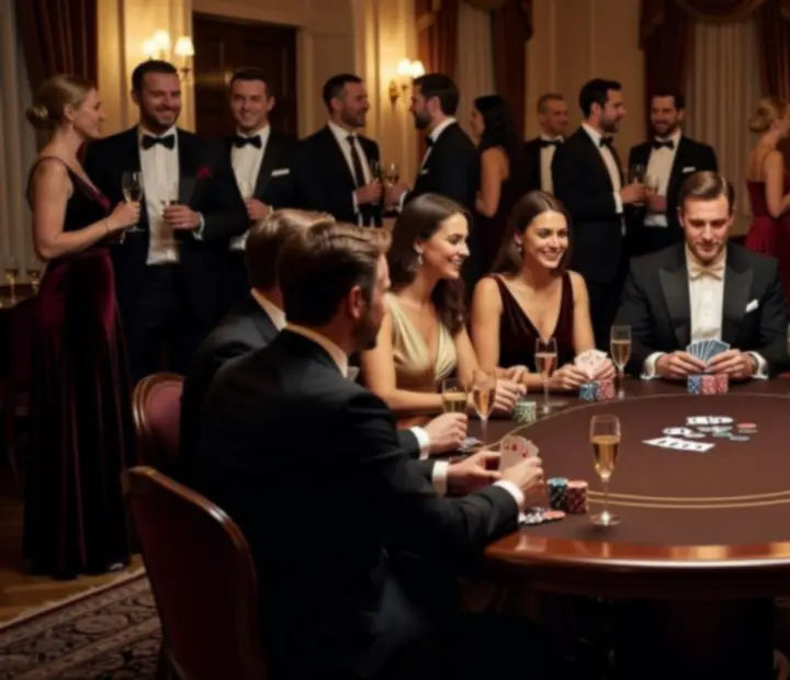 Galerie-Impressionen verschiedener Poker-Events mit Gästen, Tischen und stimmungsvoller Beleuchtung.