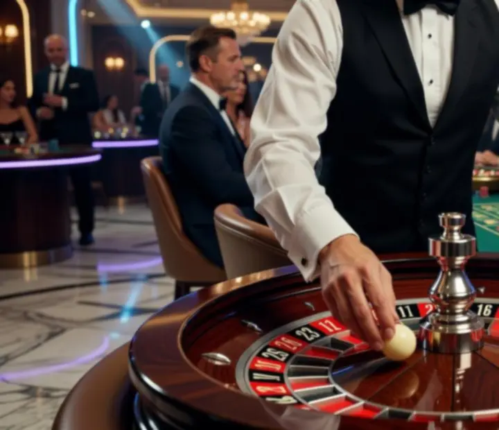 Roulette-Croupier am Spieltisch bei einem stilvollen Event