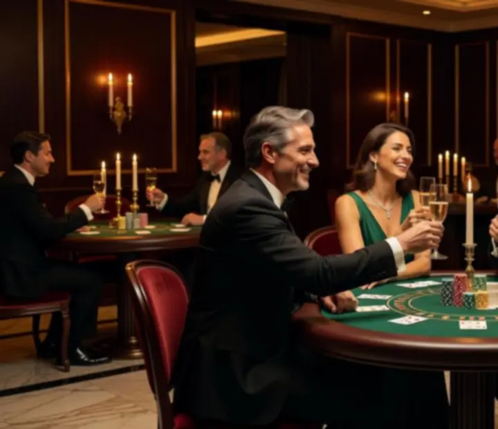 VIP-Event mit eleganter Casino-Dekoration und stilvoll gekleideten G&auml;sten